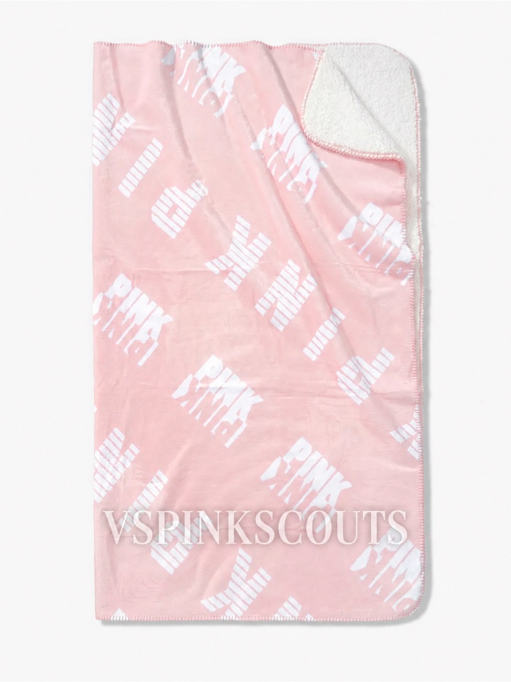 VICTORIA’S SECRET VS PINK VINTAGE Y2K SHERPA BLANKET THROW ALL OVER LOGO HTF NWT